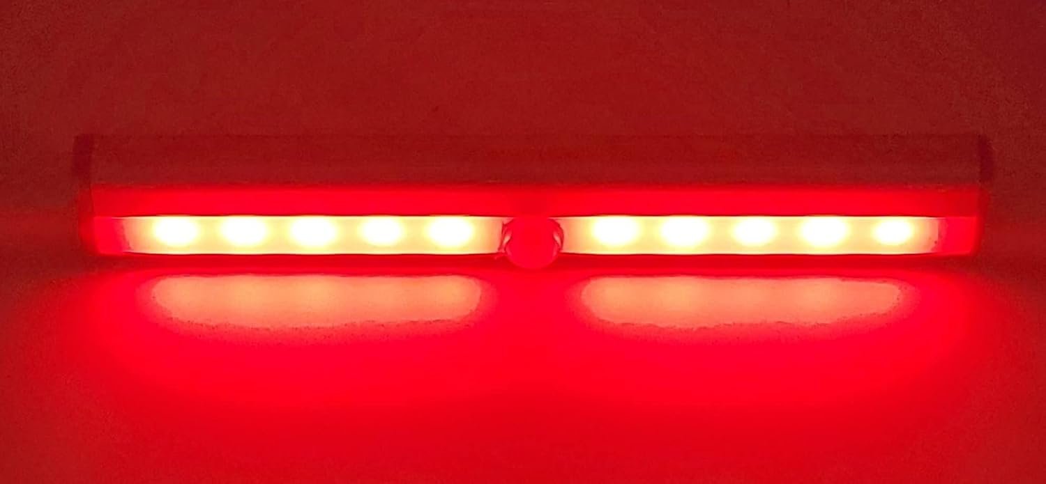 Lock Connection™ – LED Motion Activated Cabinet Light. Stick-on Anywhere/Battery Operated 10 LED Motion Sensor (Red Qty 1 pc)