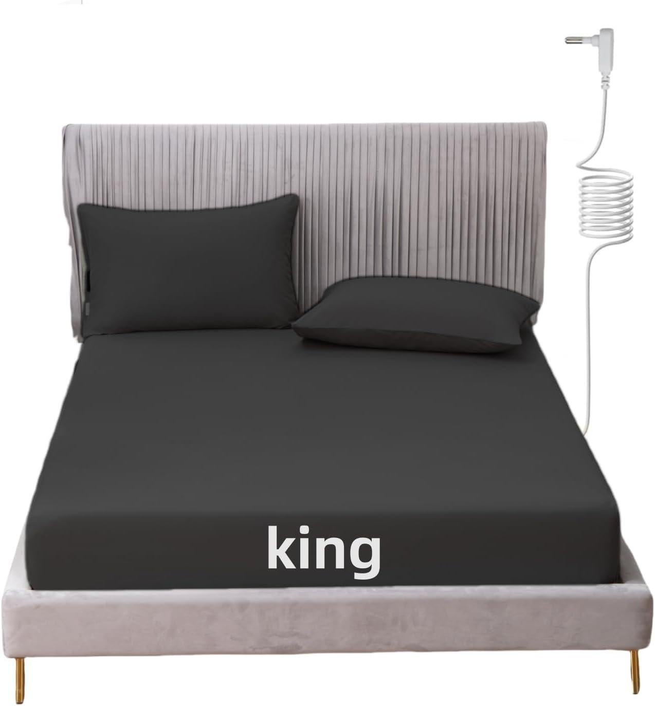 Grounding Sheet King Size with 15ft Cord, 90% Organic Cotton + 10% Silver Fiber, Conductive Earthing Bed Sheets for Better Sleep and Wellness (Black, King – 76″x80″x13″)