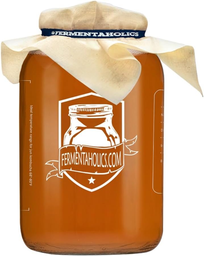Printed Kombucha Jar Kit – 1 Gallon Glass Jar for Brewing Kombucha – Brew Notes Printed On Jar – Includes Muslin Cover, Rubber Band, & Marker – Lid Included for Storage – Perfect Home For Your SCOBY