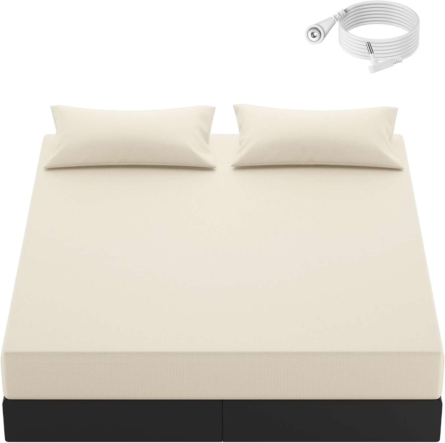 Grounding Sheets Queen Size, 20% Silver Fiber 80% Organic Cotton, Grounded Fitted Sheet with Grounding Cord, Earth Connected Bedding for Natural Grounding Experience (White, Queen)
