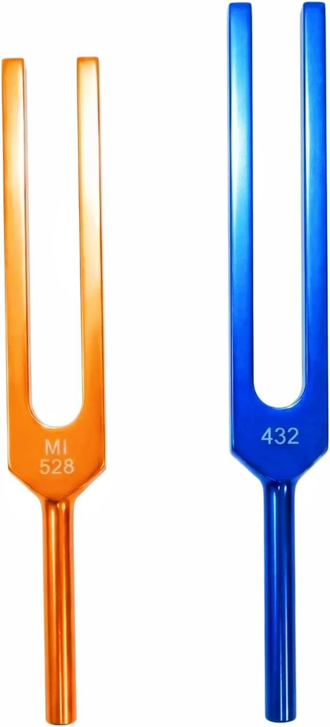 432Hz & 528Hz Tuning Fork Set, 2-Pack Sound Therapy Tuning Forks for Meditation, Relaxation & Yoga, Blue & Gold