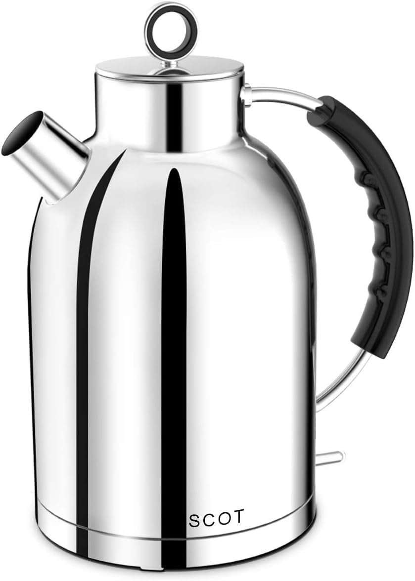 ASCOT Electric Kettle, 1.5L Stainless Steel Interior, Polished Silver
