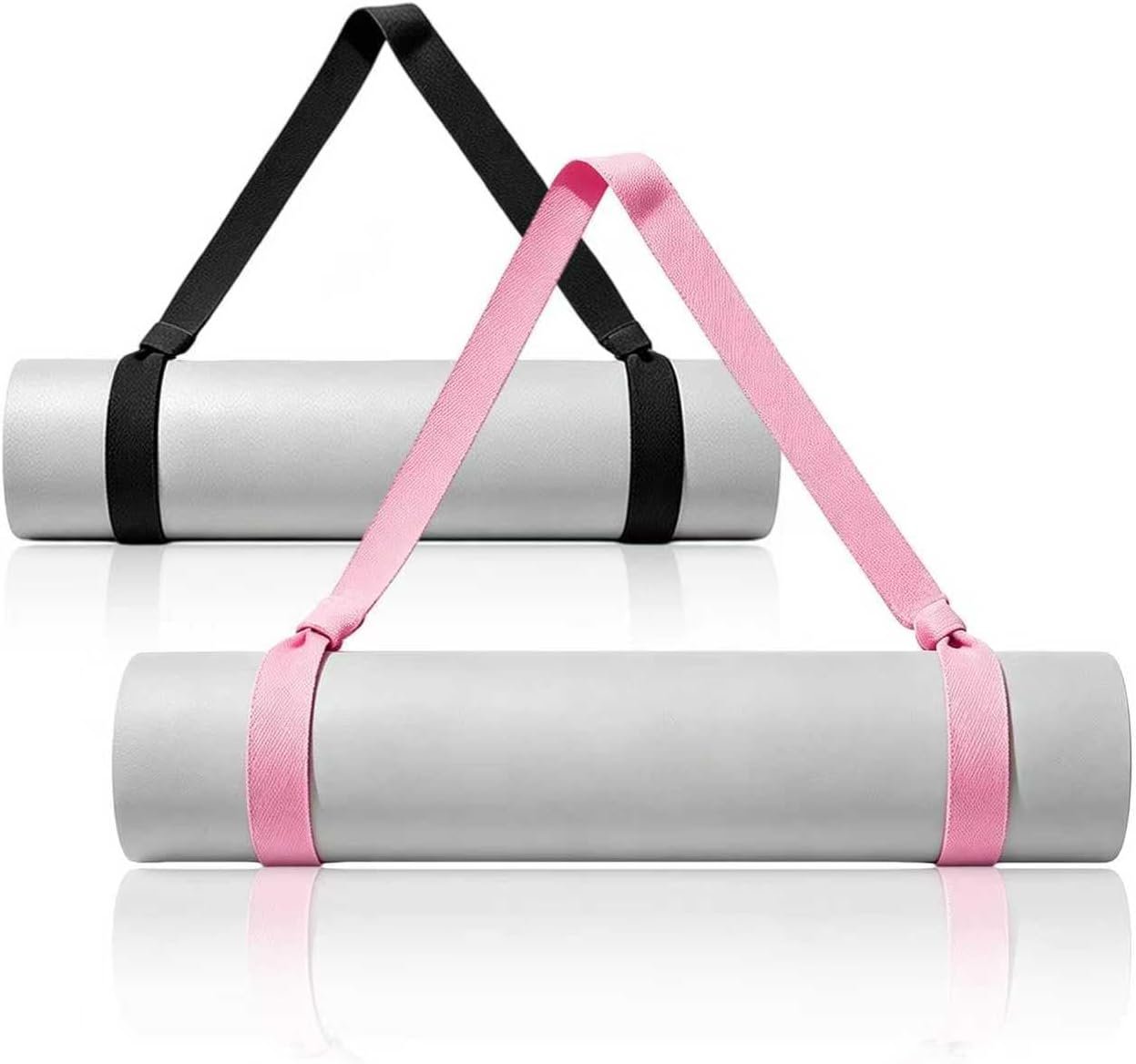 Yoga Mat Strap 2 Pack, Adjustable Sling Carrier, Black & Baby Pink