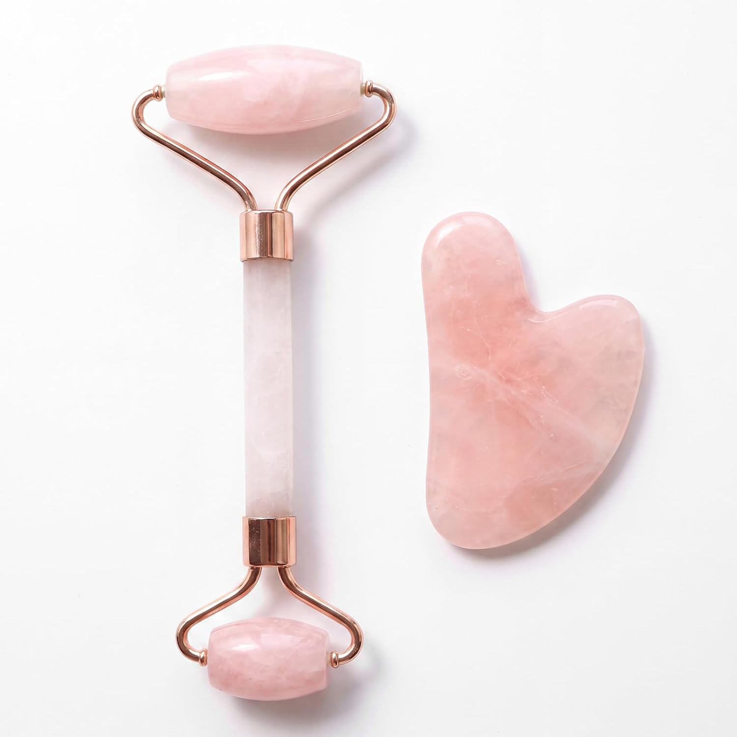 HUEFULL Rose Quartz Roller & Gua Sha Set, Skincare Tools for Face,2-Piece