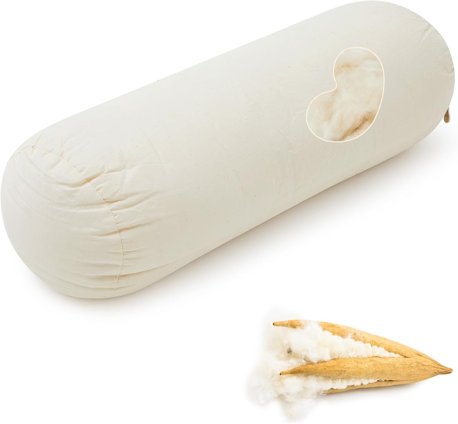 Leinuosen Organic Kapok Neck Roll Pillow for Sleeping, 16″ X 6″