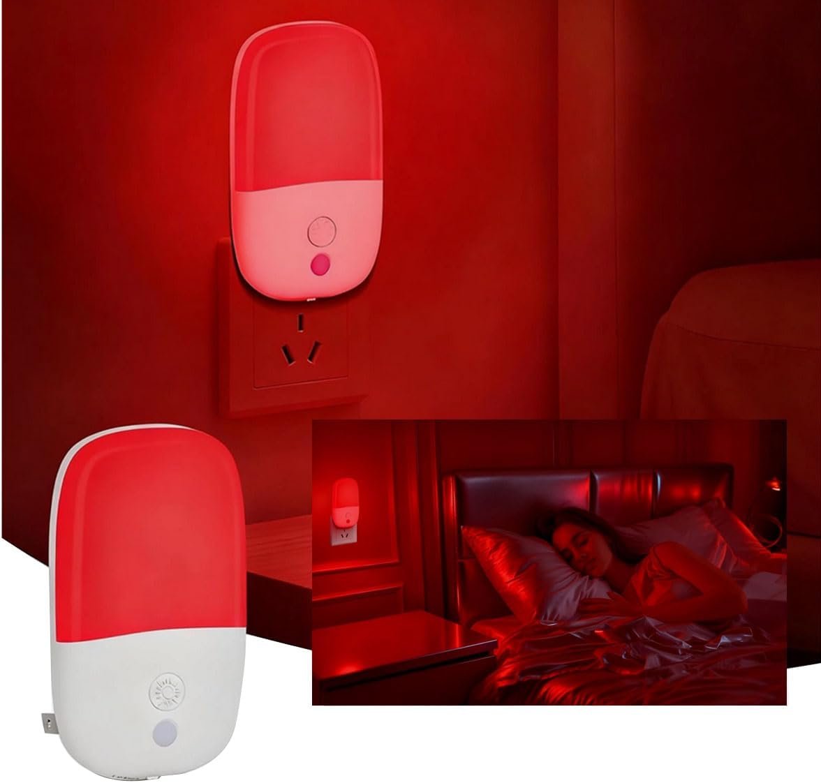 670Nm Red Light LED Night Light for Sleep, Night Lights Plug into Wall,Dusk to Dawn Light Sensor Activated Dimmable Night Light, LED Nightlights Adjustable Brightness (Warm Red)