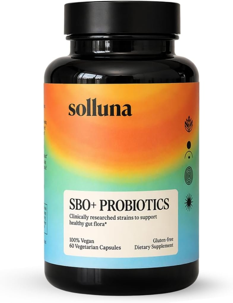 SBO Probiotics by Solluna — Soil Based Organisms, Prebiotics & Postbiotics with Humic Acid, Shilajit, Chaga & Turkey Tail Mushroom — Gut Health & Digestion — Kimberly Snyder (60CT) Vegan & Non-GMO