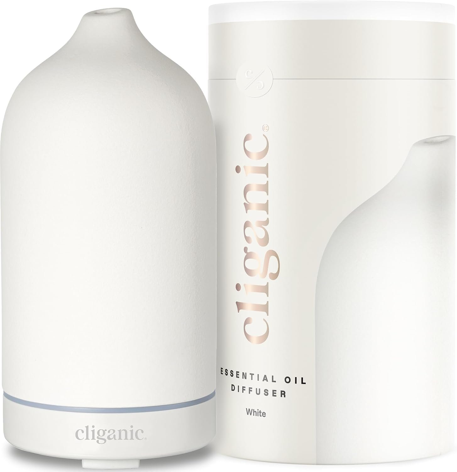 Cliganic Ceramic Essential Oil Diffuser, 100ml Cool Mist Humidifier, White