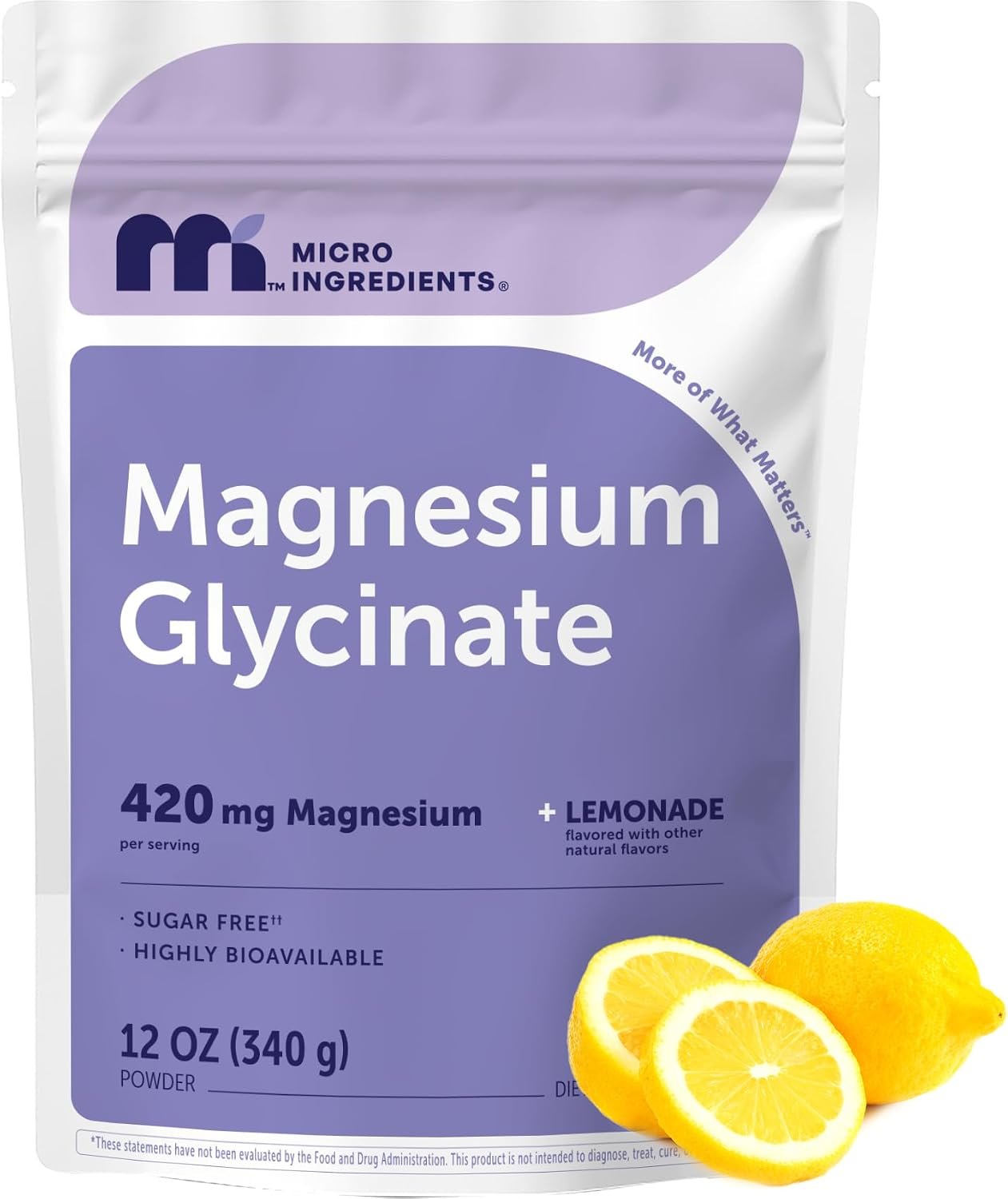 Magnesium Powder, 420mg Per Serving, 12oz (56 Servings) | Sugar Free Lemonade Flavor | Magnesium Glycinate Powder Supplement with Elemental Form | Chelated Minerals | Non-GMO, Vegan