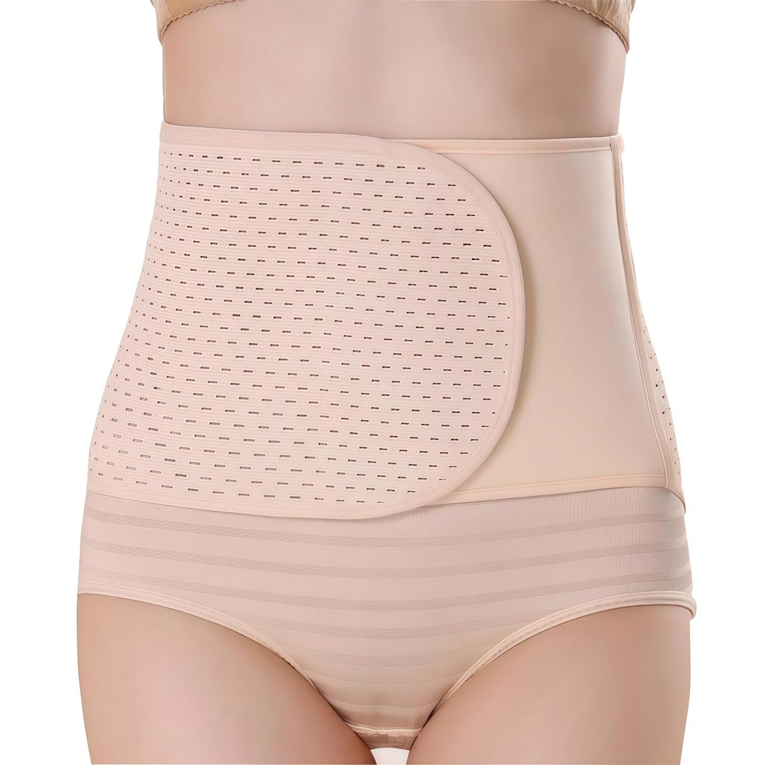 UPSTORE 37″ Breathable Belly Wrap for Women, Adjustable Elastic Waist Cincher Abdominal Binder with Back Support, Postpartum Body Shaper Girdle, Beige