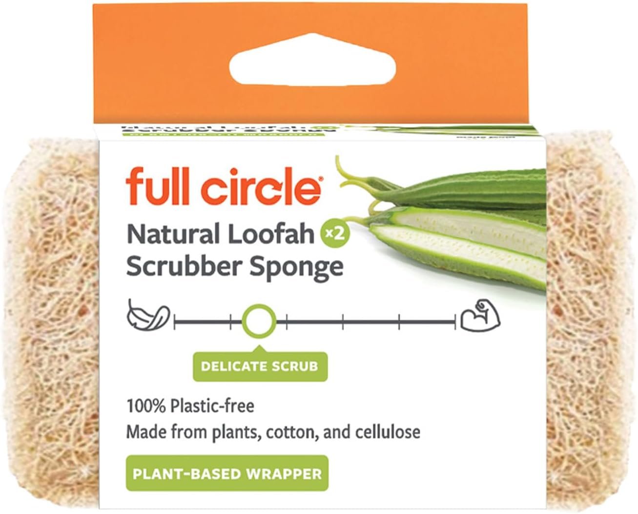 Full Circle 100% Plant-Based Loofah Sponges, Natural Sponge, Pack of 2