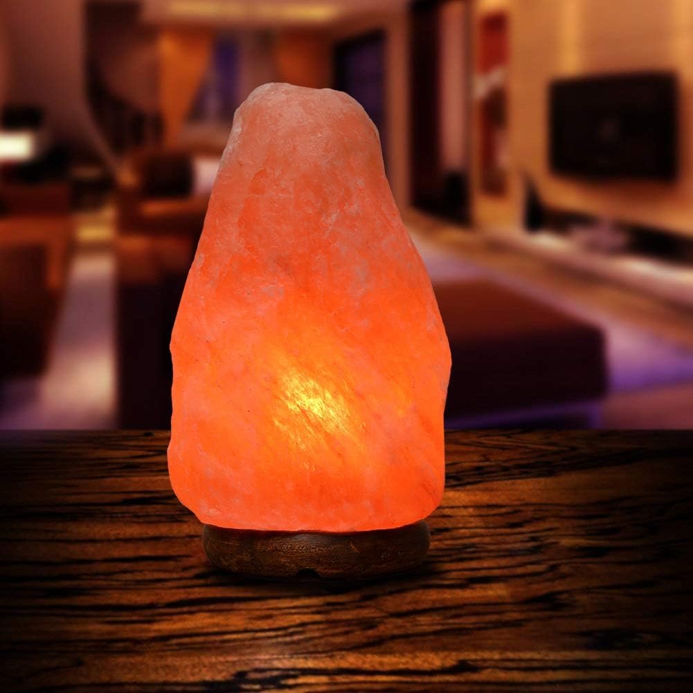 Himalayan Natural Pink Salt Lamp, Hand Crafted I Natural Warm Amber Glow I Dimmer Switch, Wooden Base, (7-9 inches, 9-10 lbs.) Unique Gift Ideas, Orange