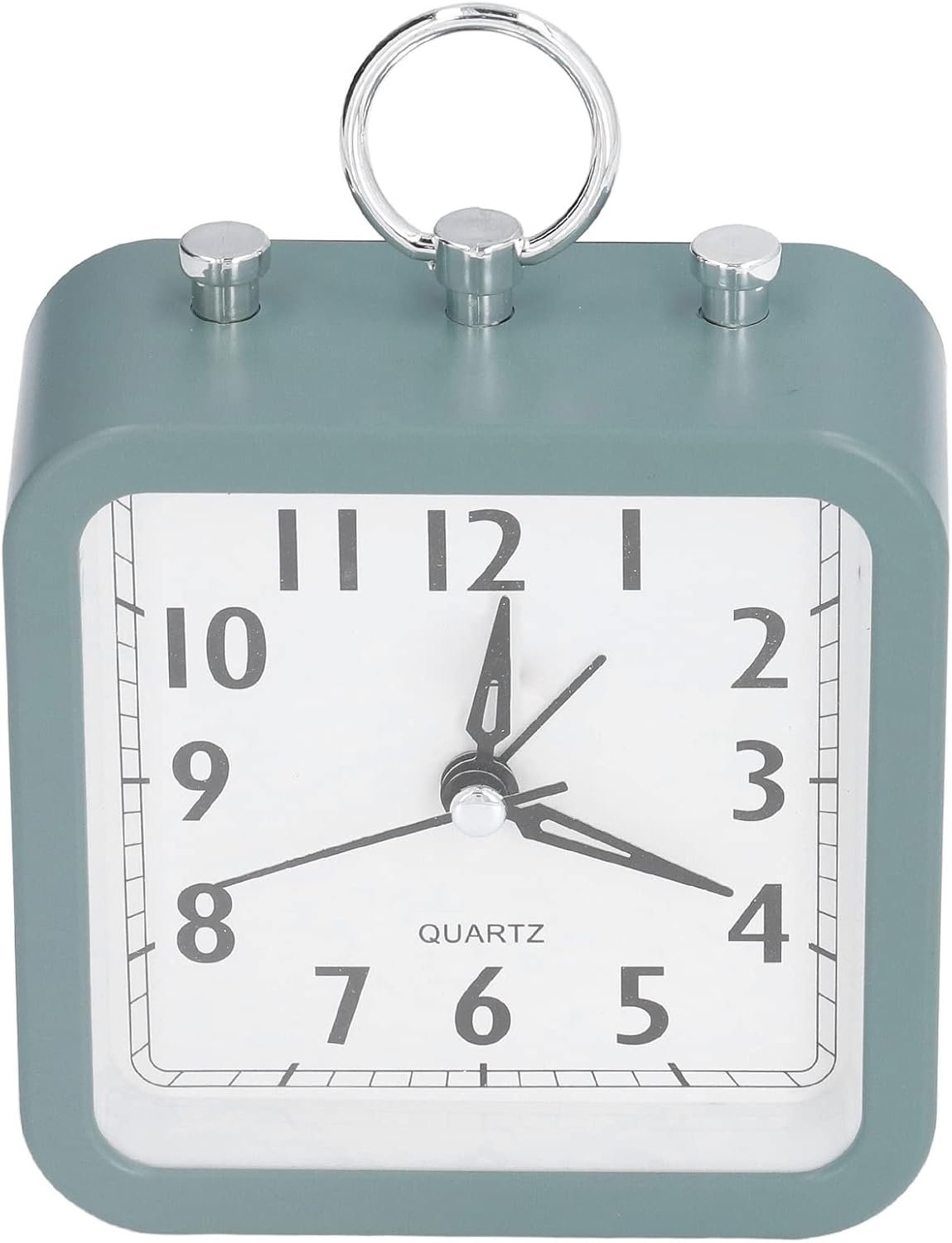 Analog Alarm Clock, Desk Clock with Square Metal Case Nonradiative Battery Powered Simple Design Ideal Decor for Bedroom