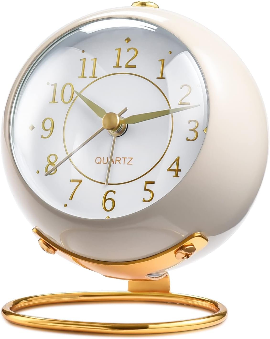 Tetino Analog Alarm Clocks,Retro Backlight Cute Simple Design Small Desk Clock with Night Light,Silent Non-Ticking,Battery Powered,for Decor,Bedrooms,Travel,Kitchen,Bedside Desktop.(White)
