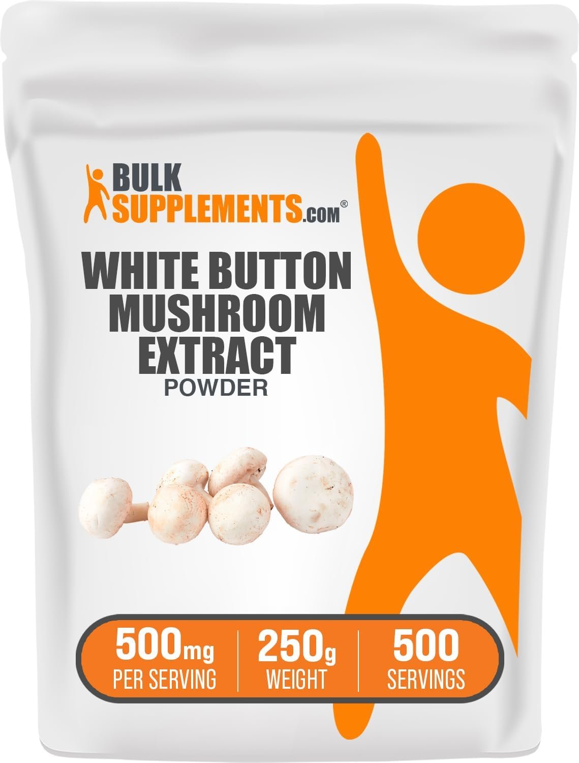 BulkSupplements.com White Button Mushroom Extract Powder – Mushroom Supplement, Agaricus Mushroom Powder – Gluten Free, 500mg per Serving, 250g (8.8 oz) (Pack of 1)