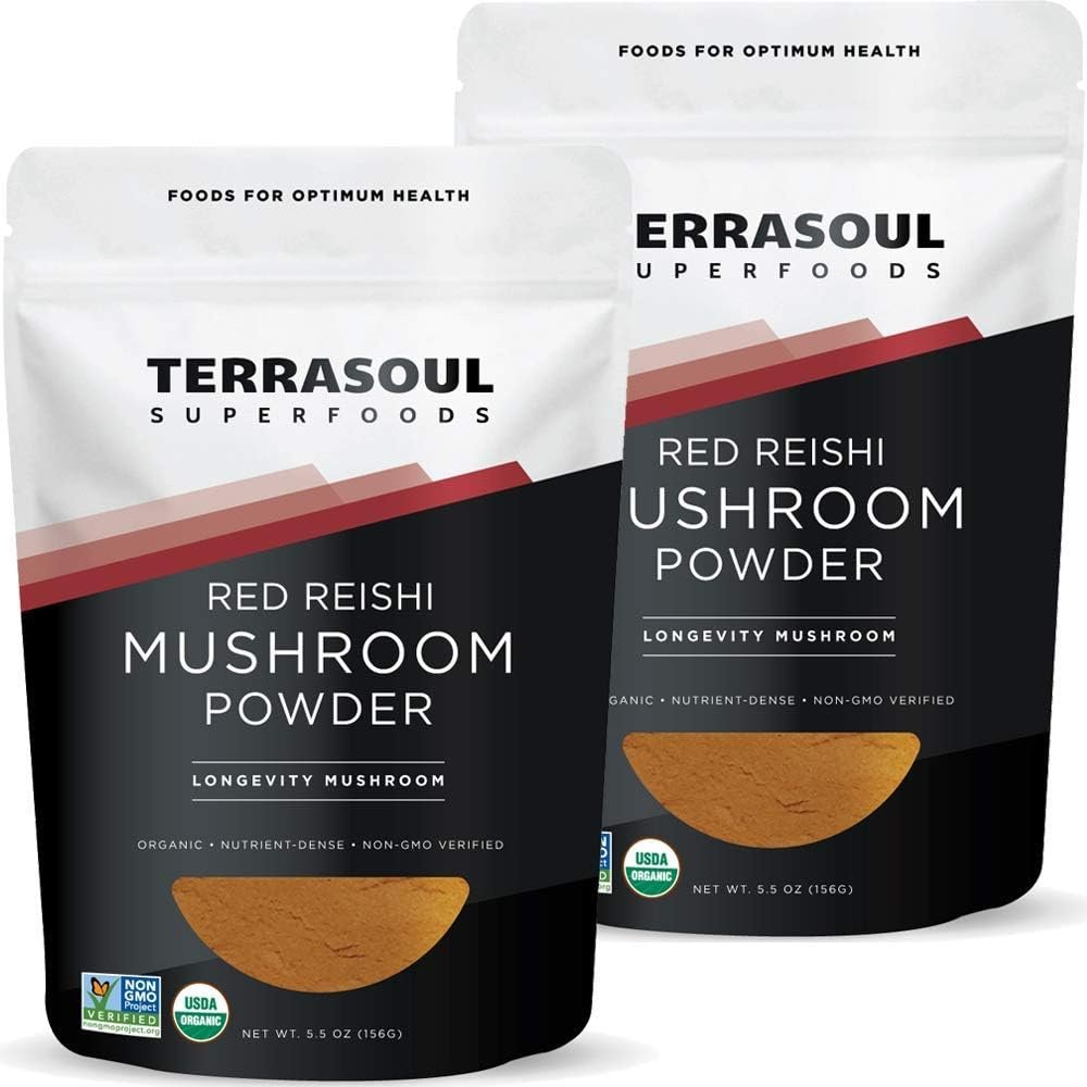 Terrasoul Superfoods Organic Reishi Mushroom Powder (4:1 Extract), 11 Oz (2 Pack) – Immune Boosting | Coffee Enhancer | Deeper Sleep