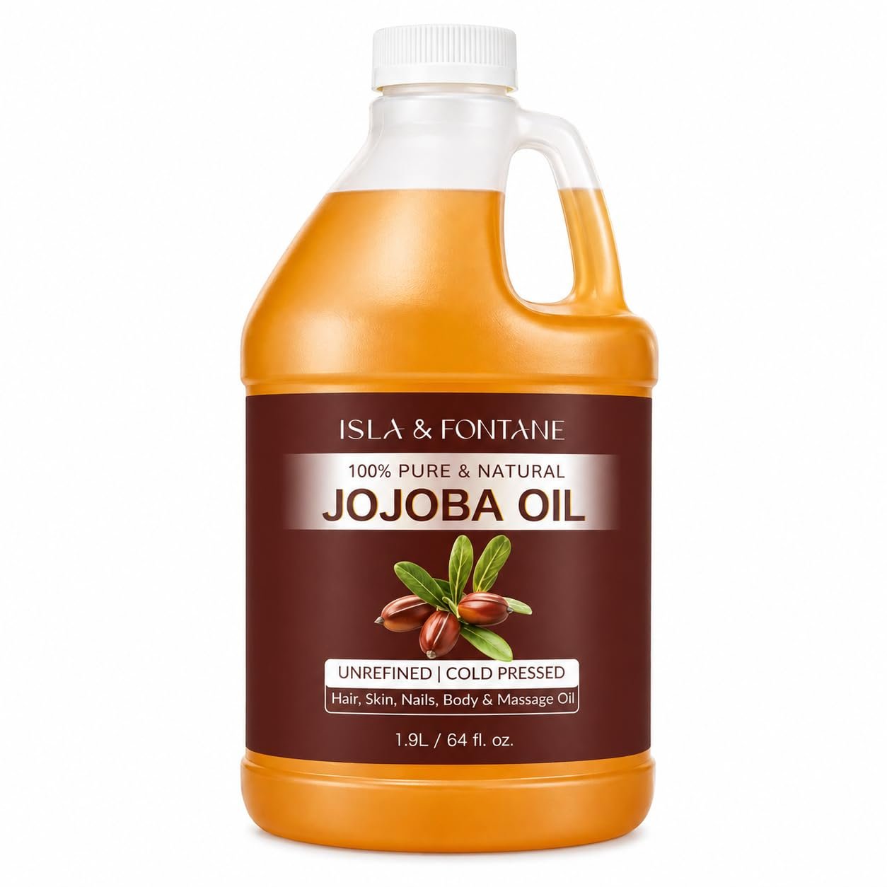 ISLA & FONTANE Jojoba Oil Set – 64 Fl Oz (1.9L) | 100% Pure & Natural | Golden, Unrefined, Cold Pressed | Hexane-Free Carrier Oil for Skin, Hair, Face, Nails & Body