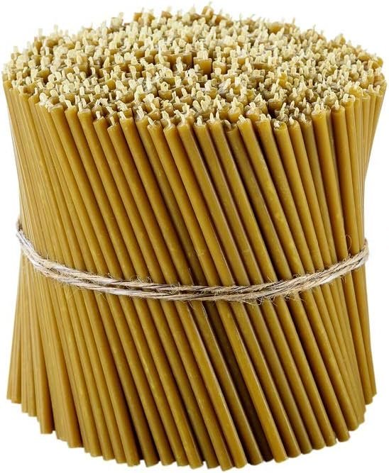 Danilovo Pure Beeswax Candles – Honey-Scented, Decorative Thin Taper Candles – Ideal for Birthday Decoration or Church Prayers – Drip Free, Tall & Smokeless Pack of 50 pcs, 6.3 x 0.2 inch