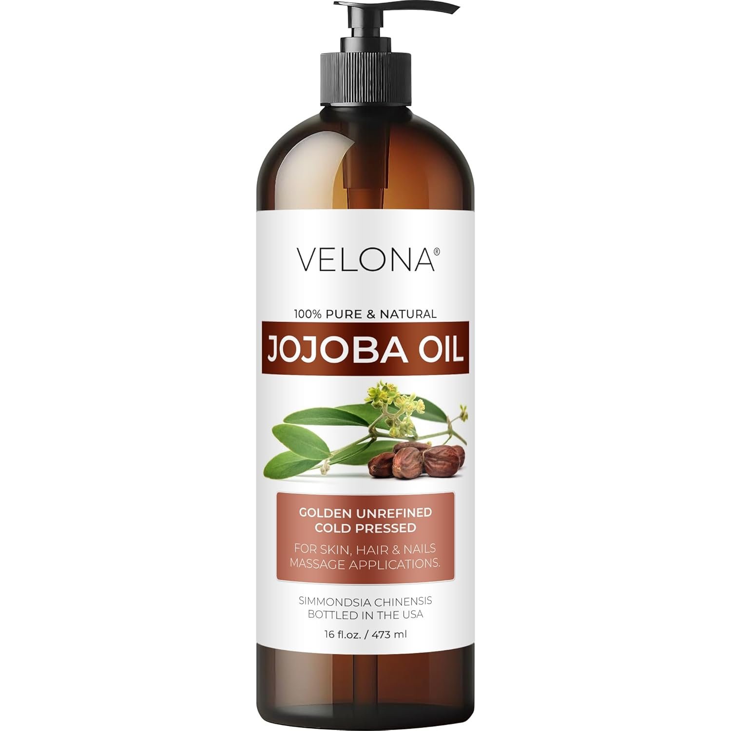 velona Jojoba Oil – 16 fl oz, Cold Pressed, Unrefined, with Pump