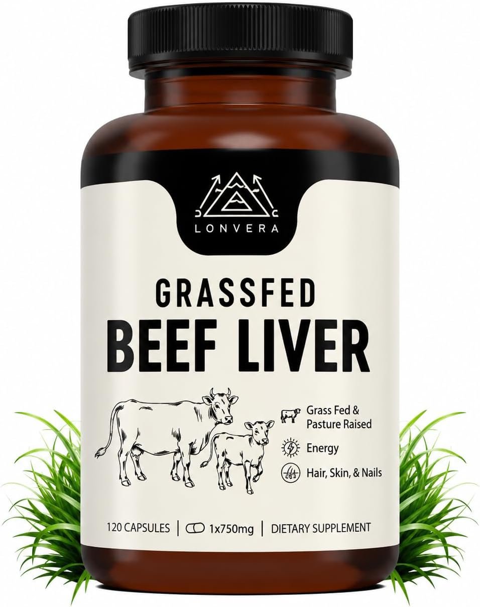 Lonvera Grass Fed Beef Liver Capsules for Women and Men – 3000mg Freeze Dried Desiccated Organs – Nutrient Source for Joints, Bones, Hair, Skin, Nails & Daily Energy – 120 Pasture-Raised Capsules