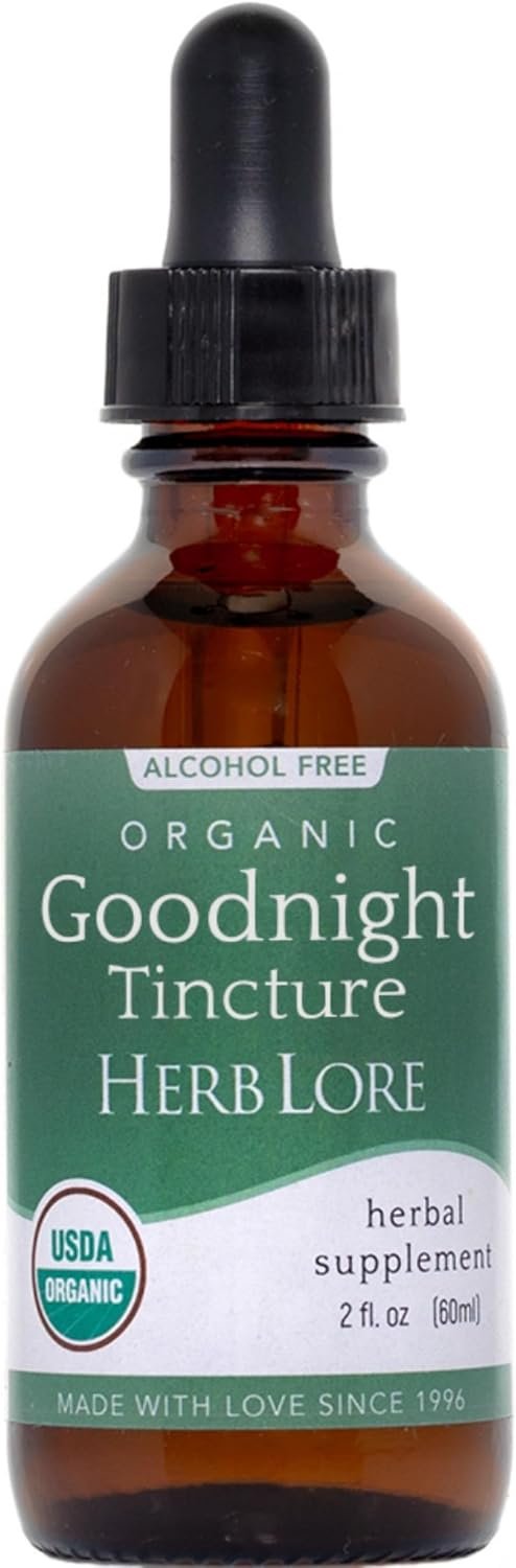 Herb Lore Organic Goodnight Tincture – Liquid Sleep Aid Drops with Valerian Root & Passion Flower Extract for Adults & Kids – Melatonin Free Herbal Sleep Supplement, 2 fl oz