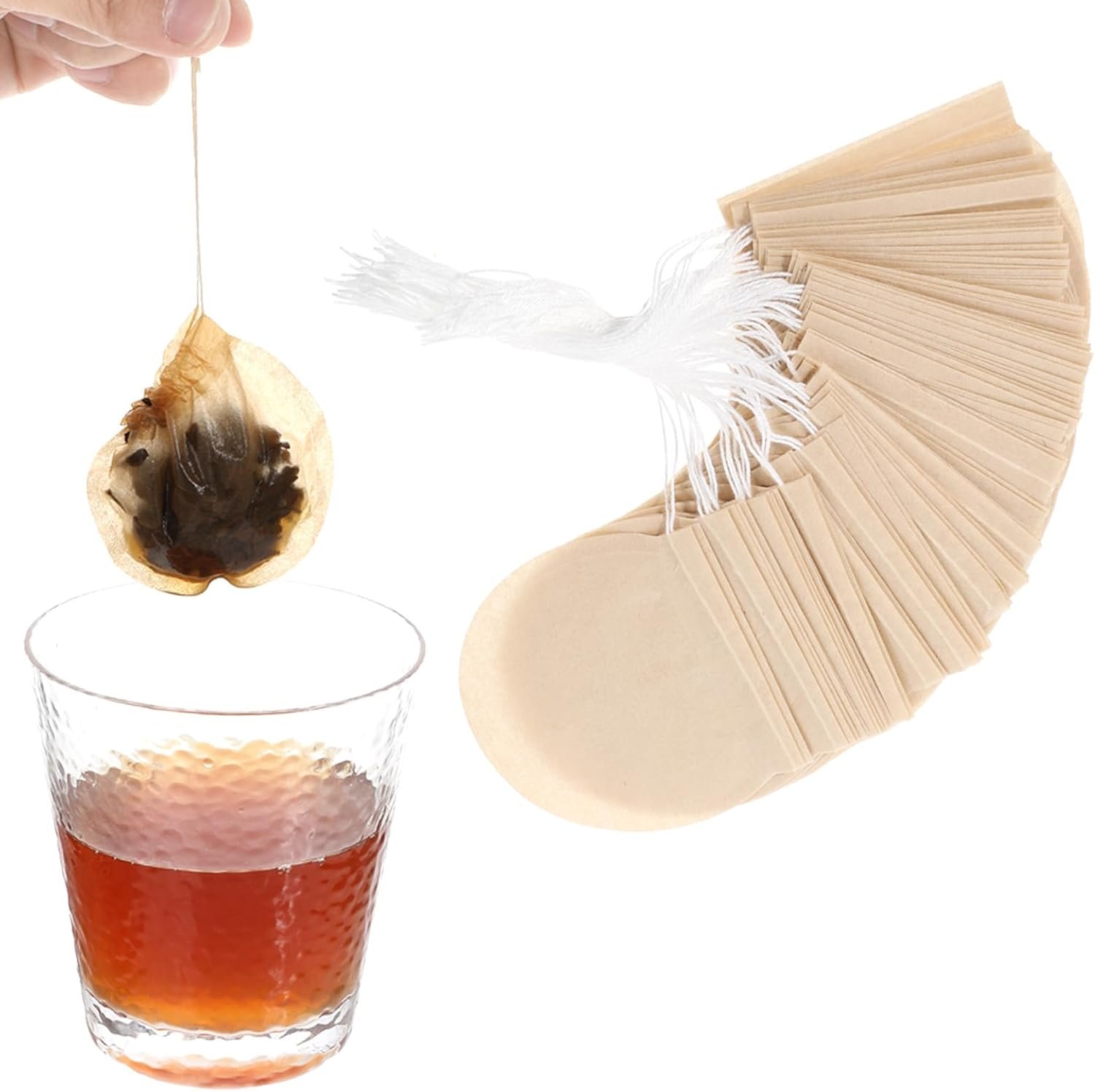 Ptwola 200 Pcs Tea Bags Empty, Disposable Round Tea Filter Bags
