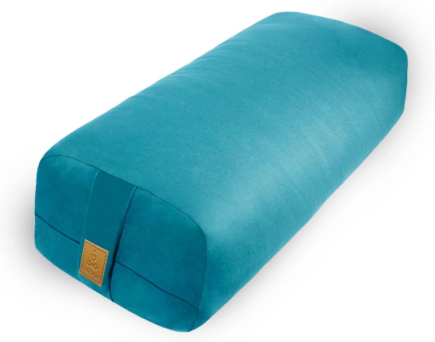 Yoga Bolster Pillow 26×10.5×5.5in Rectangular Meditation Cushion for Yoga Massage and Back Support, Breathable Cotton Fill, Zippered Organic Cotton Cover, Easy-Carry Handle, Machine Washable (Cyan Blue)