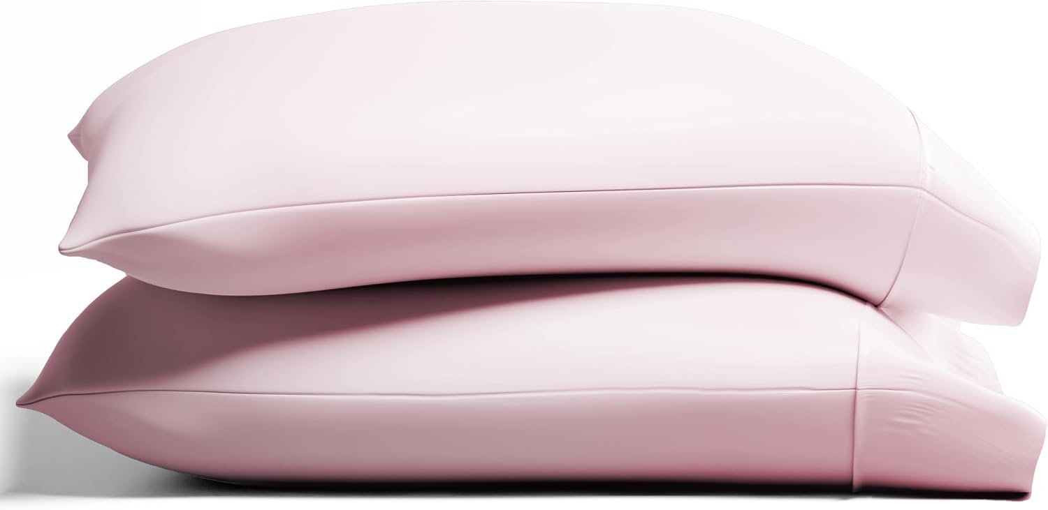 TEXAS LINEN CO. 100% Organic Cotton Standard Pillow Cases Set of 2 – Soft Hotel Quality Queen/Standard Pillow Cases, Authentic GOTS Certified, Crisp, Cooling Percale Weave Cotton Pillowcases – Blush