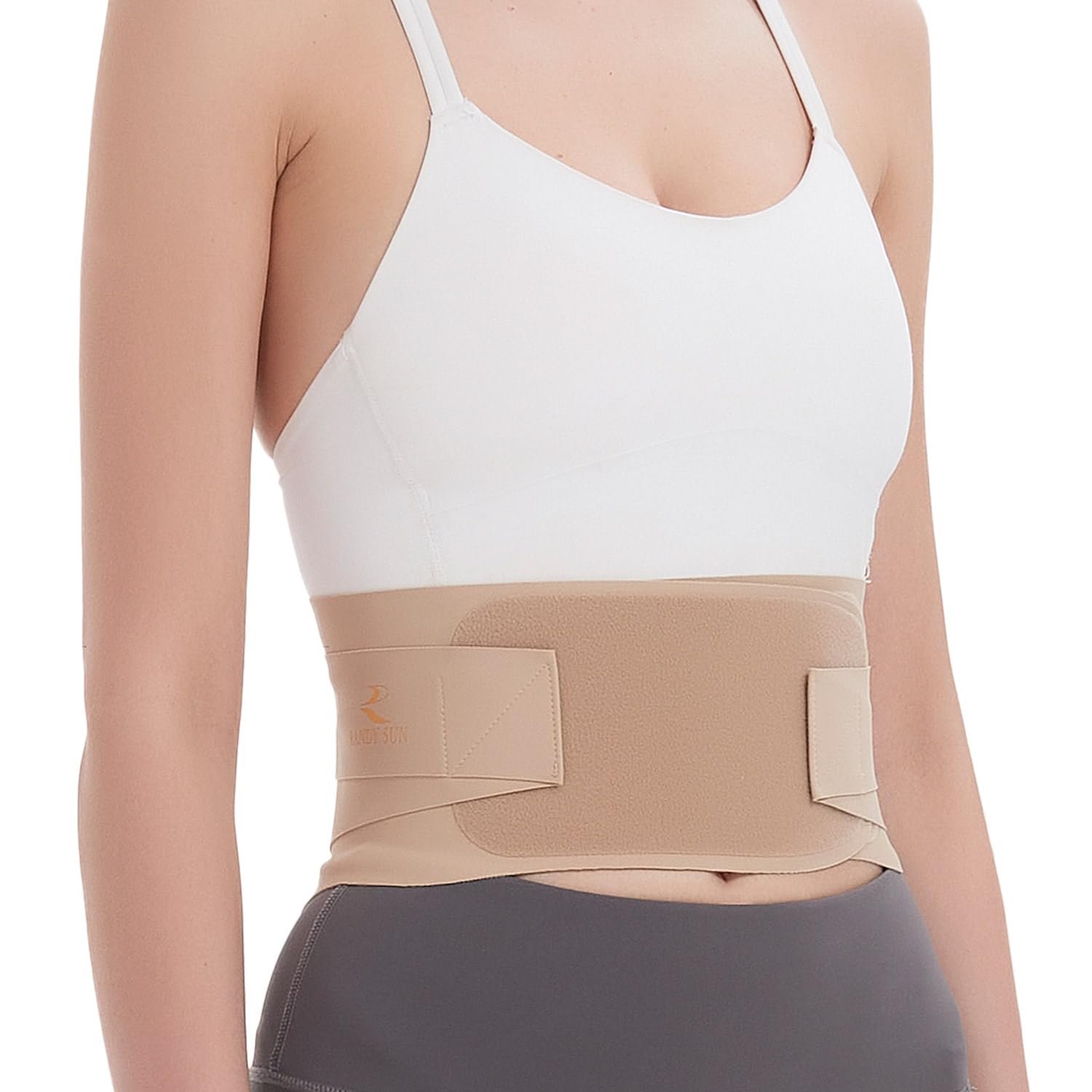 RANDY SUN Ultra Thin Lumbar Support for Women & Men, Invisible Back Brace Belt for Work & Travel, Breathable Posture Corrector for Mild Lower Back Pain Relief Under Clothing, Beige L/XL(Waist:33″-38″)