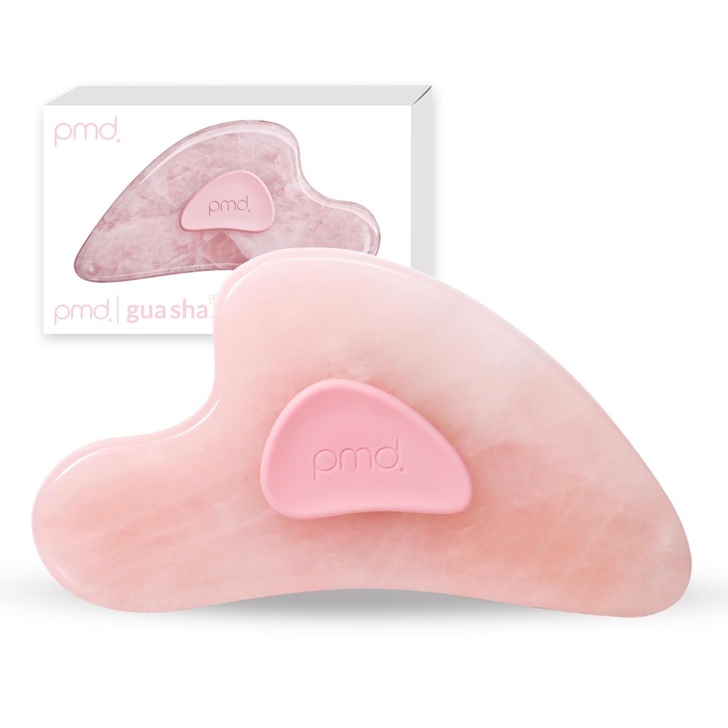 PMD Beauty Gua Sha – Massaging,Sculpting,and Depuffing Tool – Custom Design with Genuine Rose Quartz Stone and Silicone Grip – Reduce Tension & Inflammation