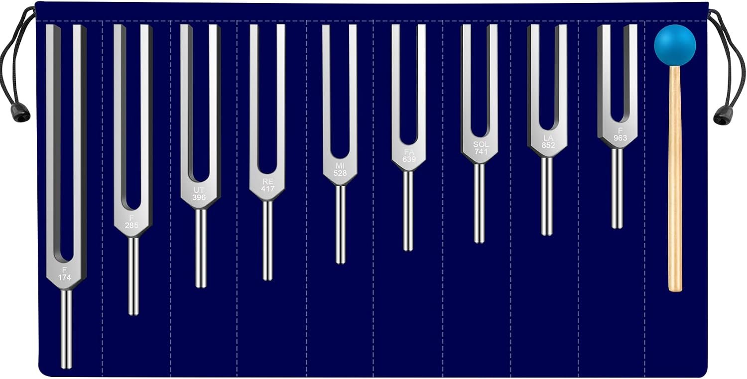 Solfeggio Tuning Fork Set – 9 Tuning Forks Perfect for DNA Healing, Chakra, Sound Therapy, Keep Body, Mind and Spirit in Perfect Harmony.(174 Hz, 285 Hz, 396 Hz, 417 Hz, 528 Hz, 639 Hz etc)