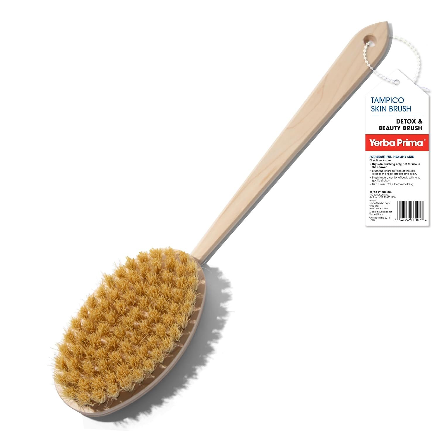 Yerba Prima Tampico Skin Brush (Pack of 1) – Natural Vegetable Fiber Bristles for Dry Skin Brushing