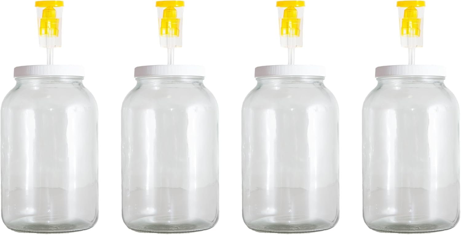 Craft A Brew – For Home Brewing Beer, Wine, Cider, and More – Includes Four 1 Gallon Glass Fermenter Jars, Lids, and Airlocks – Fermentation Jar 4-pack