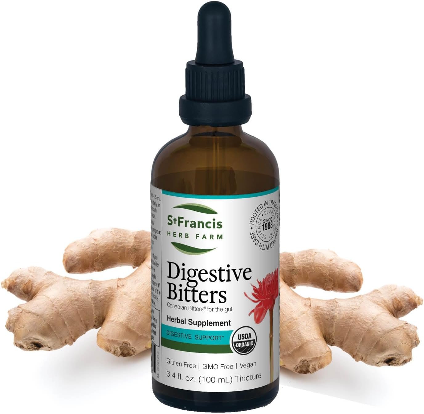 St. Francis Herb Farm Digestive Bitters (3.4floz) USDA Certified Organic, GMO-Free, Gluten Free, Vegan, Vegetarian (1 Bottle) Natural Digestive Regularity Support, Traditional Expertise Since 1988