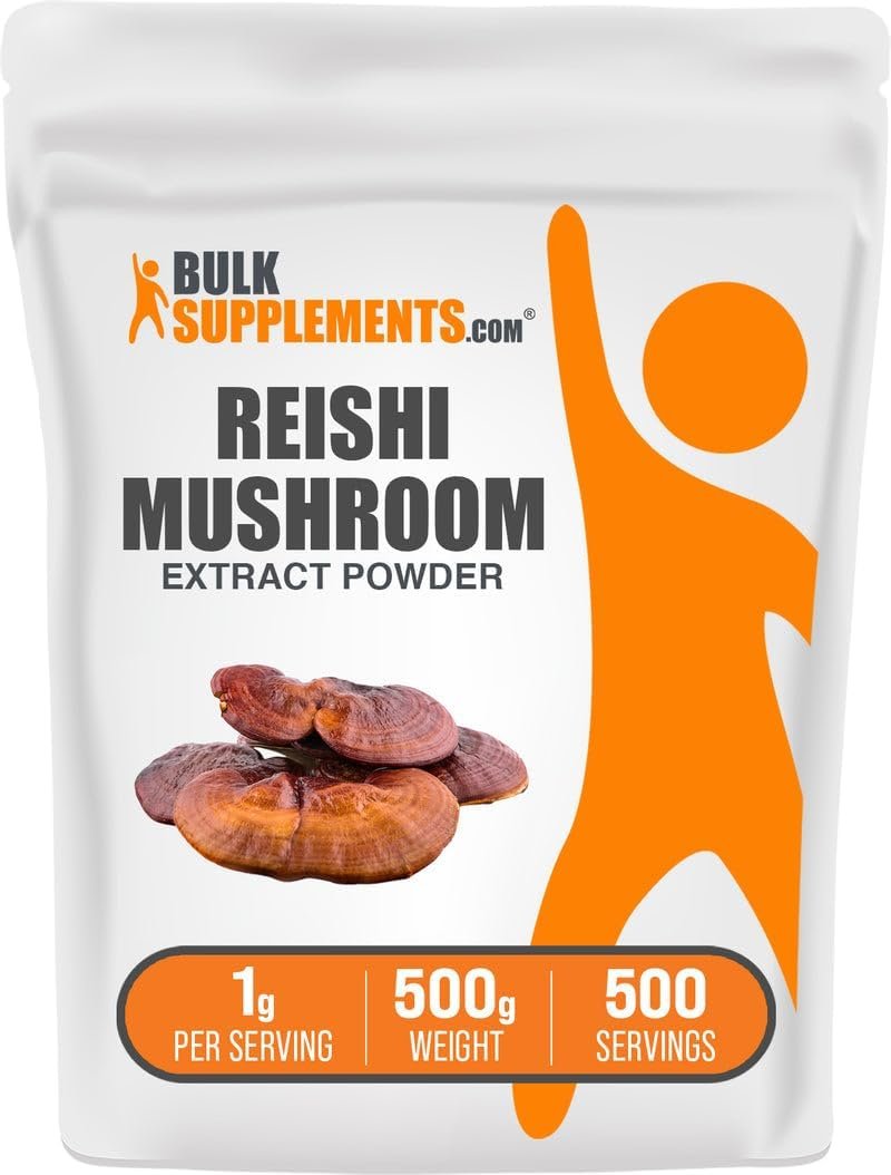 BulkSupplements.com Reishi Mushroom Extract Powder – Reishi Mushroom Powder, Supplement for Overall Well-Being – Gluten Free, 1g per Serving, 500g (1.1 lbs) (Pack of 1)