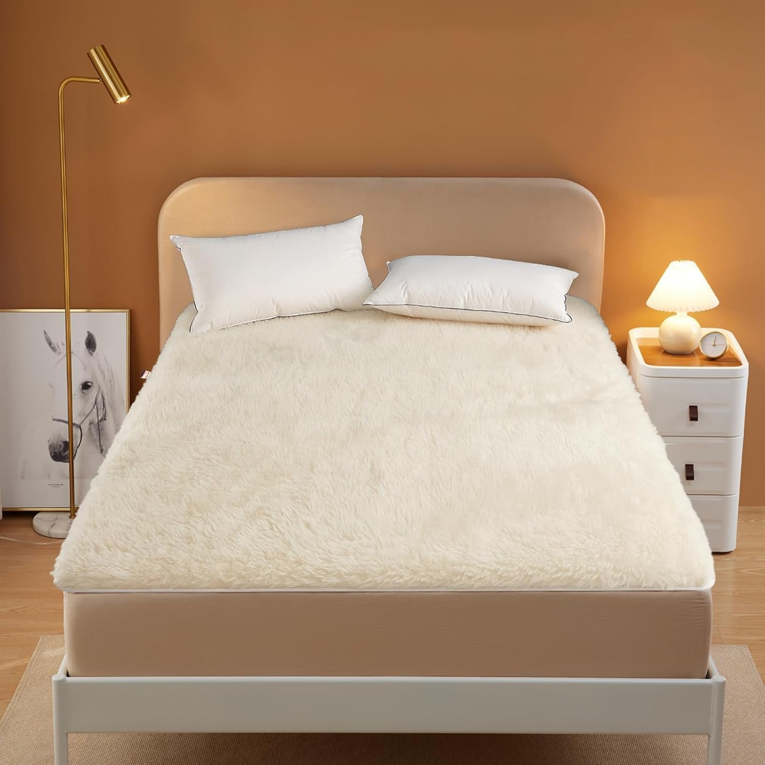 100% Wool Mattress Pad – Breathable Lamb Wool Bed Topper, Thick Pure Wool for Softness and Cozy Comfort