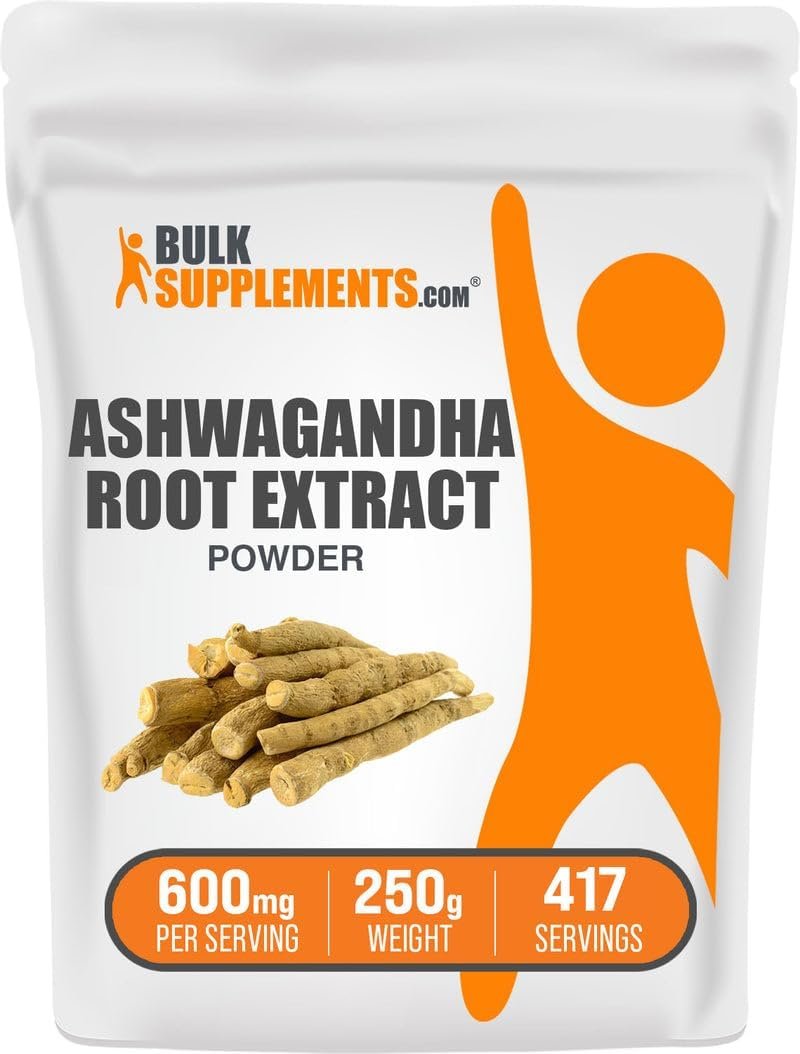 BulkSupplements.com Ashwagandha Root Extract Powder – Ashwagandha Supplement, Herbal Supplement – Vegan & Gluten Free, 600mg per Serving, 250g (8.8 oz) (Pack of 1)