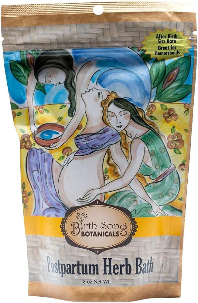 Birth Song Botanicals Organic Postpartum Herbal Bath Soak – 8oz/ea. Herbal Sitz Bath Blend with Sea Salt, Organic Plantain, Yarrow, Shepherd’s Purse, Uva Ursi & Calendula – 1 Pack (8oz)