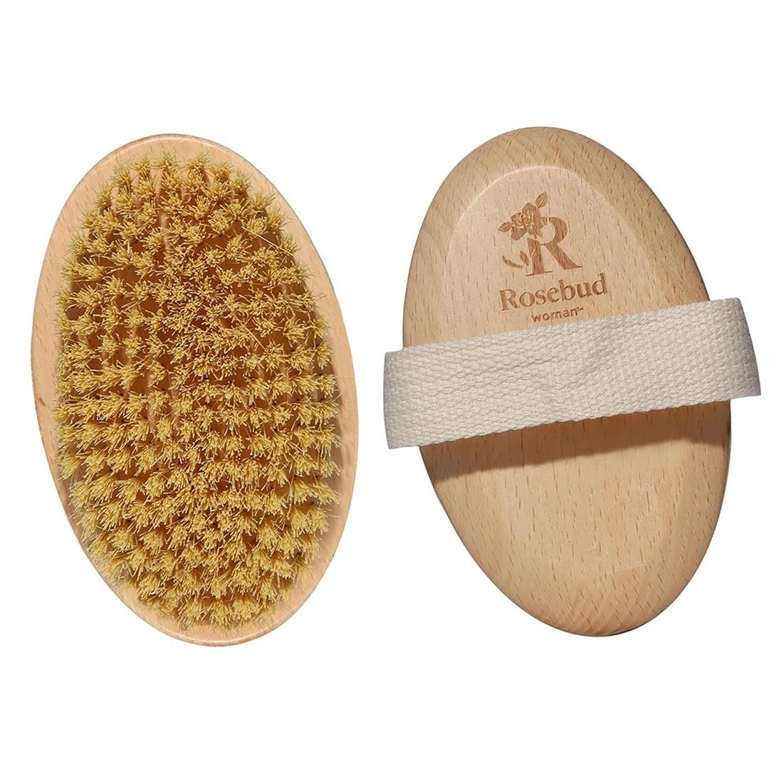 Rosebud Woman Body Brush for Dry Brushing & Lymphatic Drainage – Sustainable Beechwood Handle with Vegan Sisal Bristles – Exfoliating Skincare Tool for Enhanced Circulation & Skin Texture