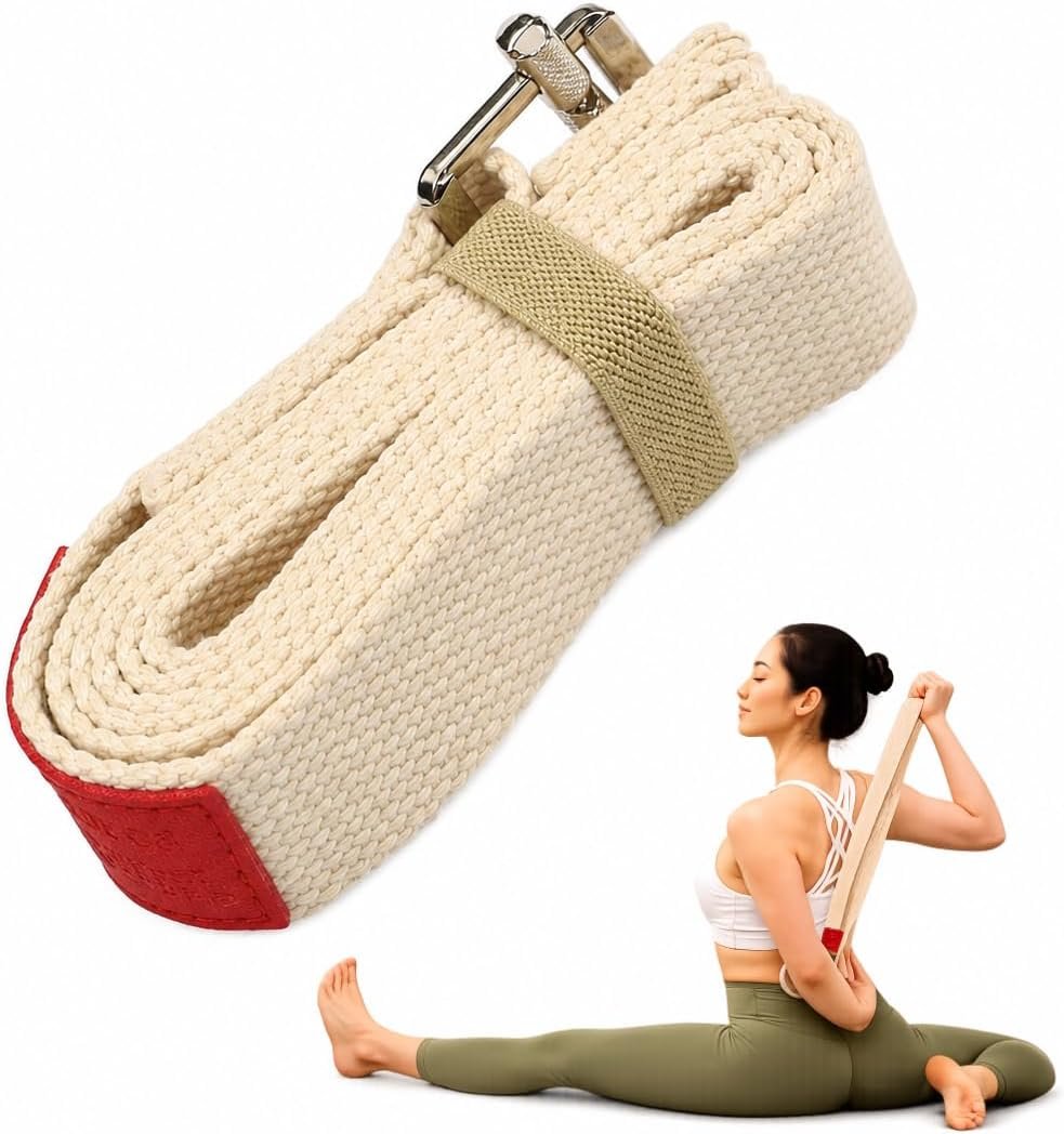 47″ Yoga Strap, Adjustable Cotton Yoga Belt with Stainless Steel Metal Buckle, Stretch Strap for Yoga, Pilates, Dance, Physical Therapy, Home Fitness & Flexibility Training