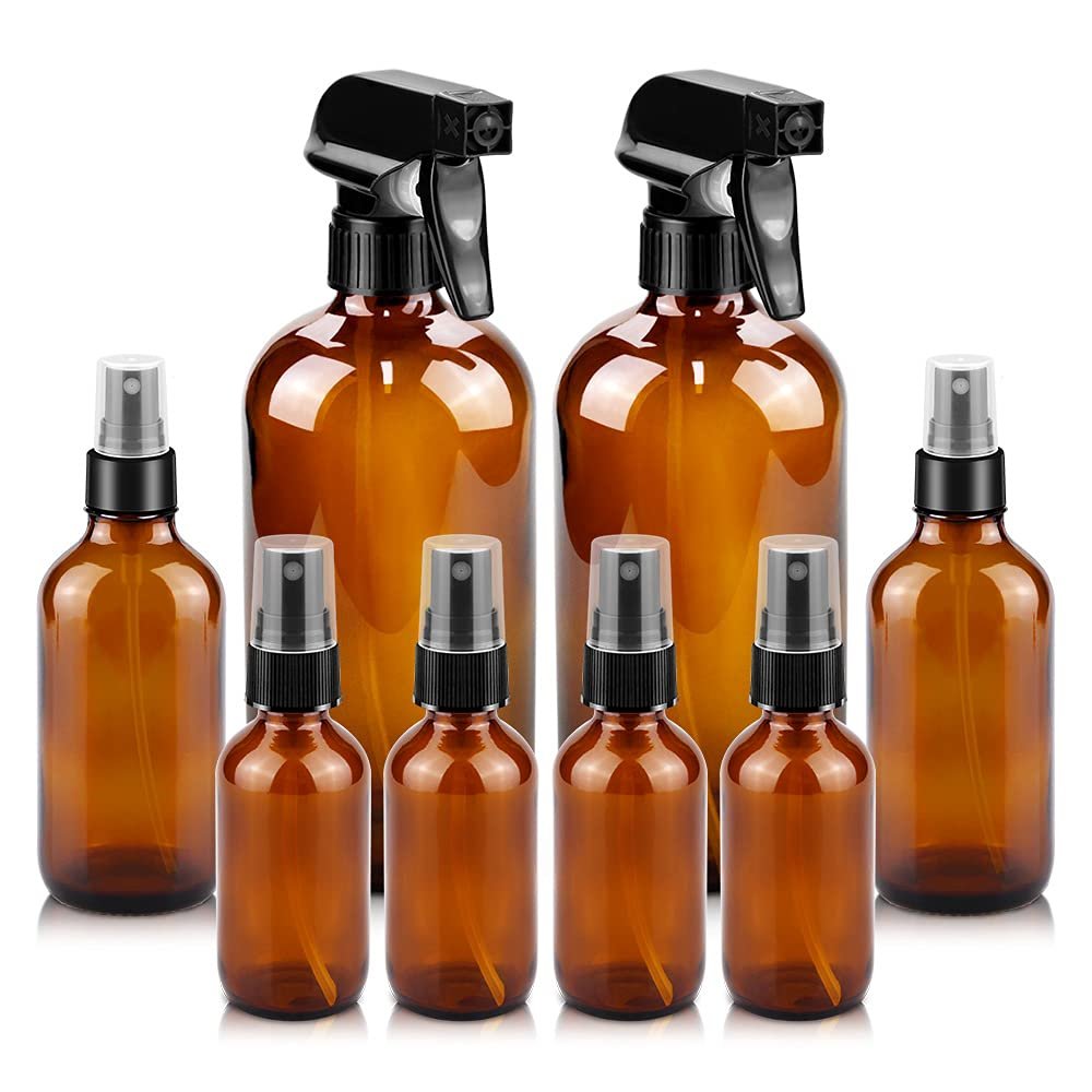 Glass Spray Bottles for Cleaning, 8 Pack Refillable Clear Spray Bottles Set