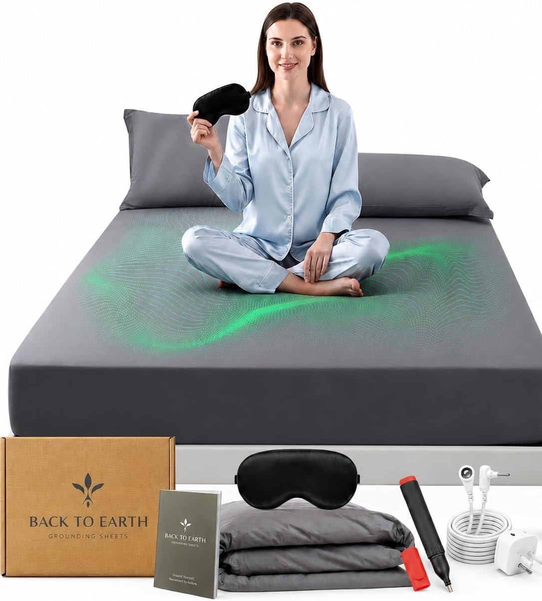 25% Silver Fiber 75% Organic Cotton Grounding Sheet King Size 78″x80″x15″ Includes Grounding Cord, Sleep Mask & Silver Test Pen -Conductive Earthing Sheet for Better Sleep, Stress Support & Recovery