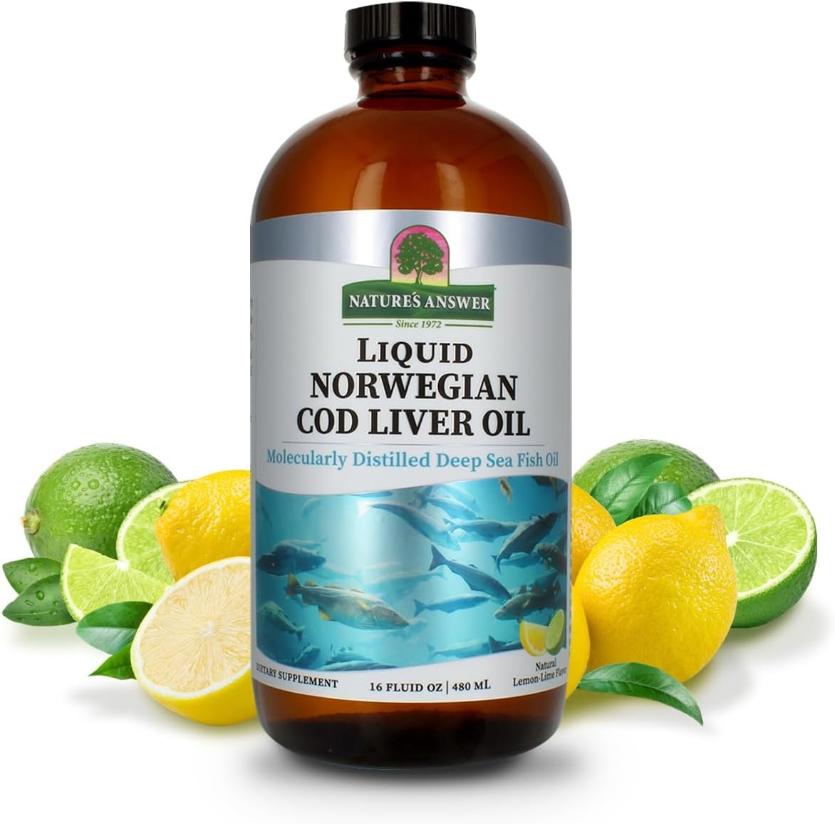 Nature’s Answer Cod Liver Oil | Supports Healthy Cardiovascular Function | Great Tasting All-Natural Lemon-Lime Flavor | Gluten-Free & No Preservatives 16oz