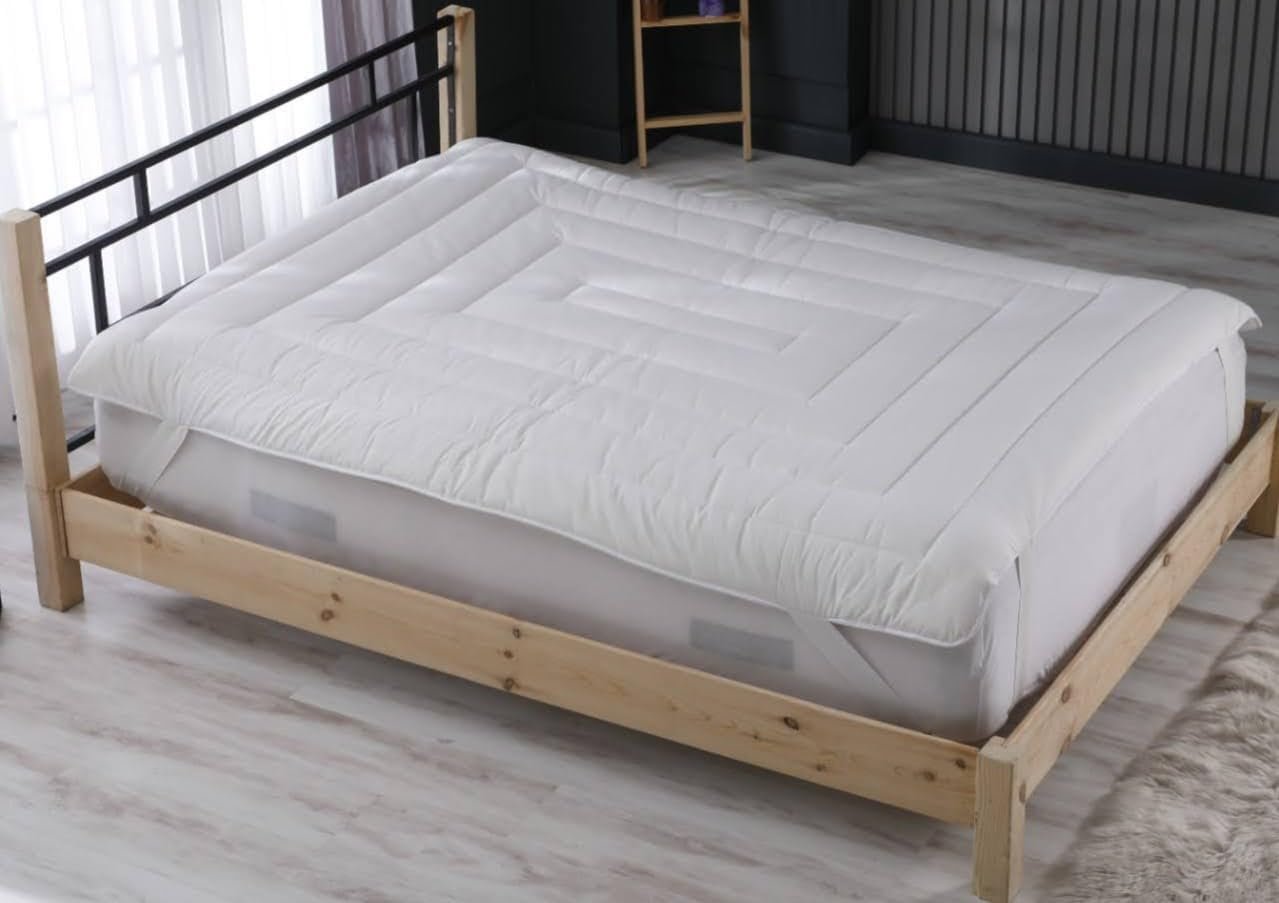 SLIMLINE Natural Wool Mattress Pad, Merino Wool Filling, Quilted Natural Cotton Cover, 1″ Thickness, Hypoallergenic, All Seasons, White (Twin)