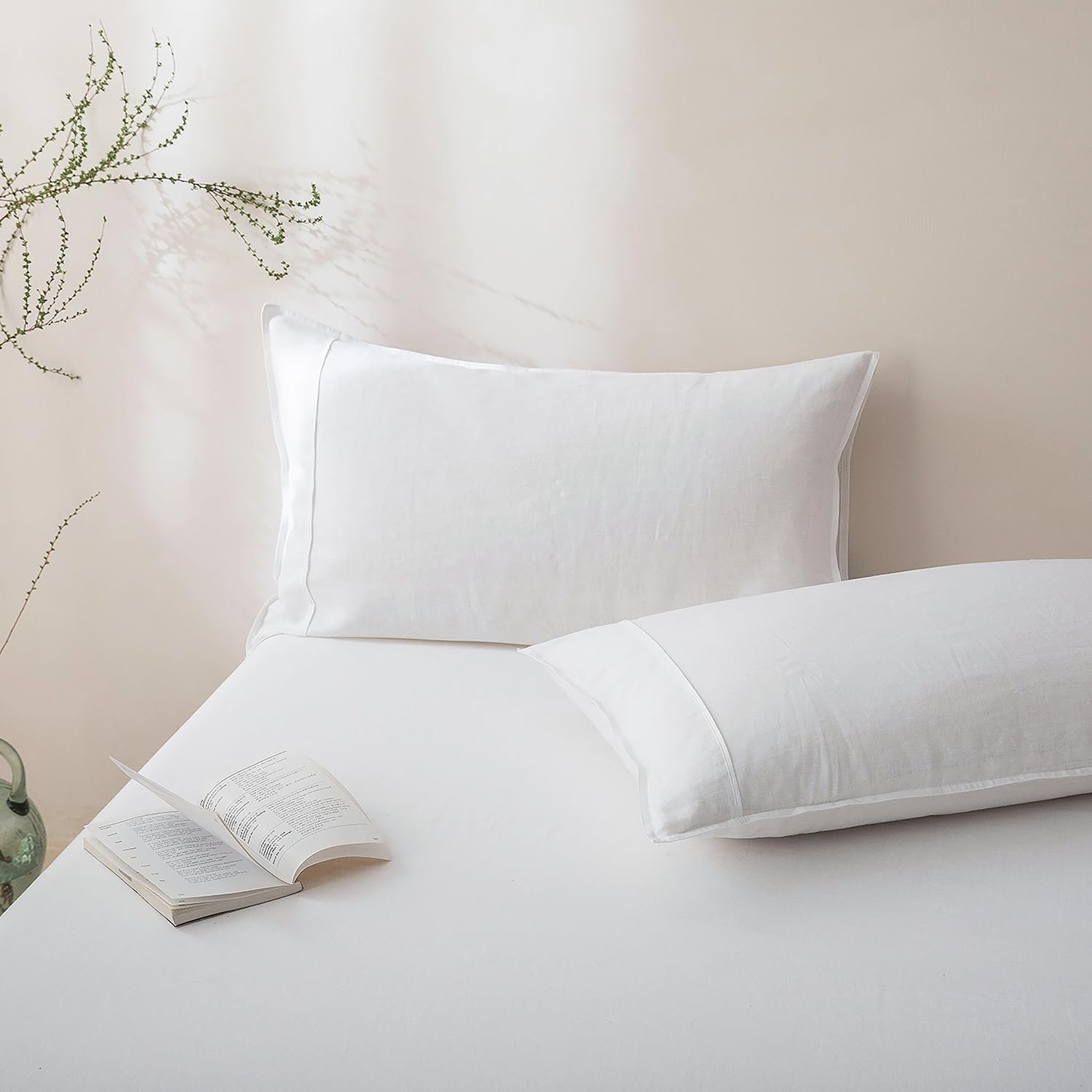 Talasily 100% French Linen Pillow Cases Queen Set of 2 Linen Pillow Covers