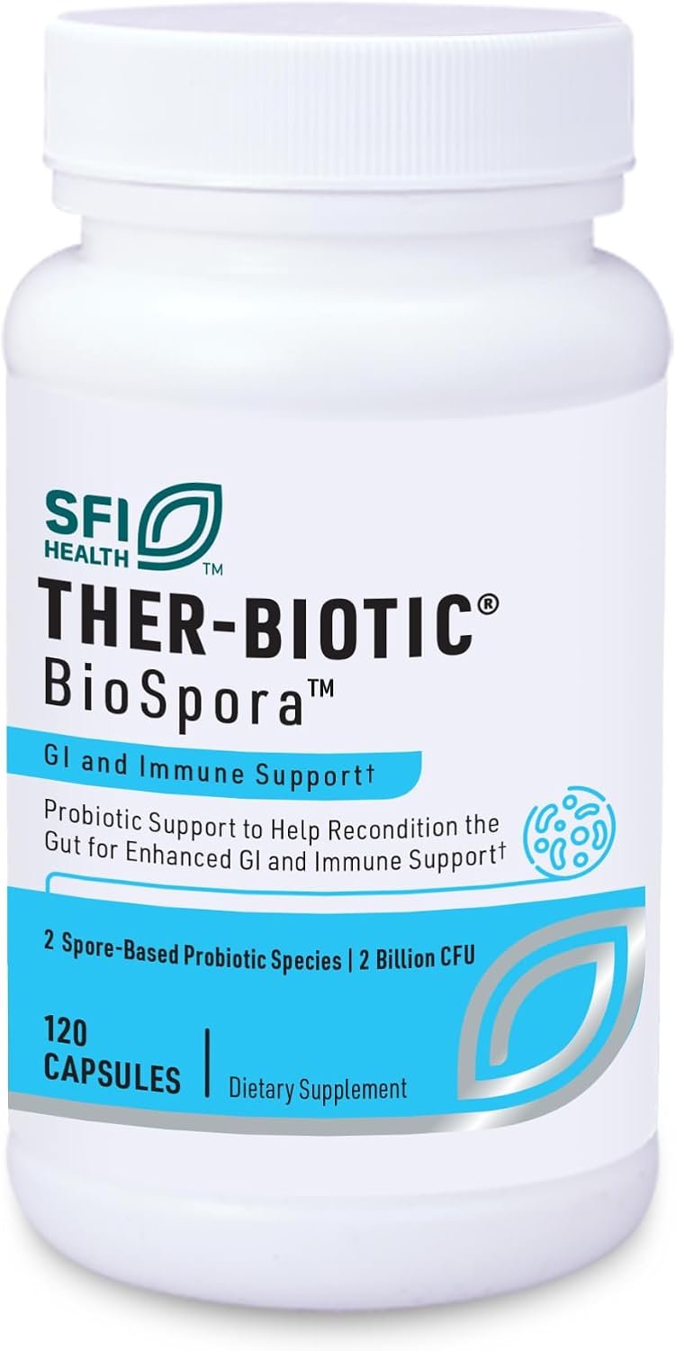 Klaire Labs SFI Health Biospora Probiotic – Bacillus Coagulans & Subtilis 2 Billion CFU for Digestive & Immune Support – Soil-Based, Shelf-Stable Spore Forming Probiotic for Men & Women (120 Capsules)