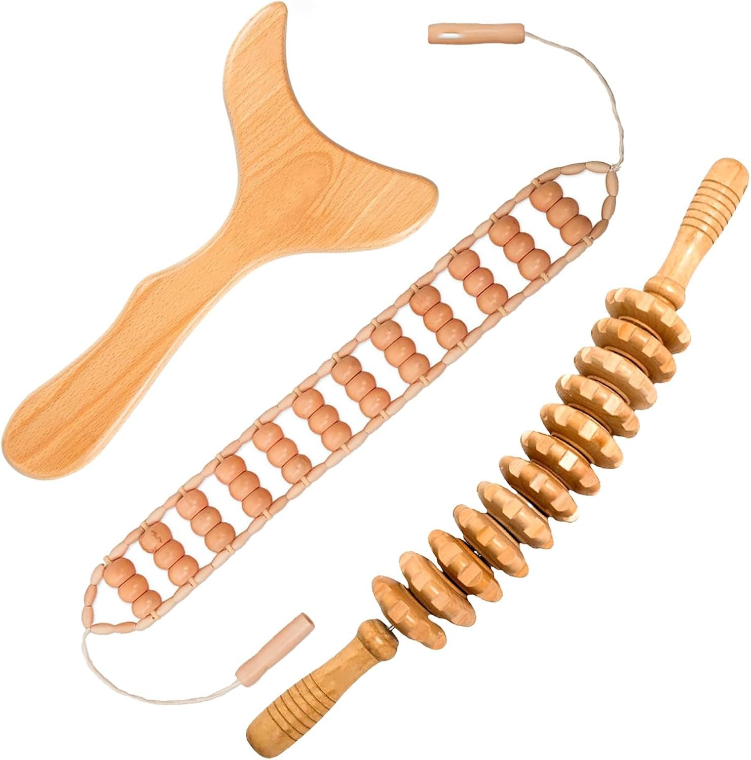 3 Pcs Wood Therapy Massage Tools Sets, Maderoterapia Body Sculpting Kit for Lymphatic Drainage, Gua Sha for Muscle Relief, Anti-Cellulite & Body Shaping
