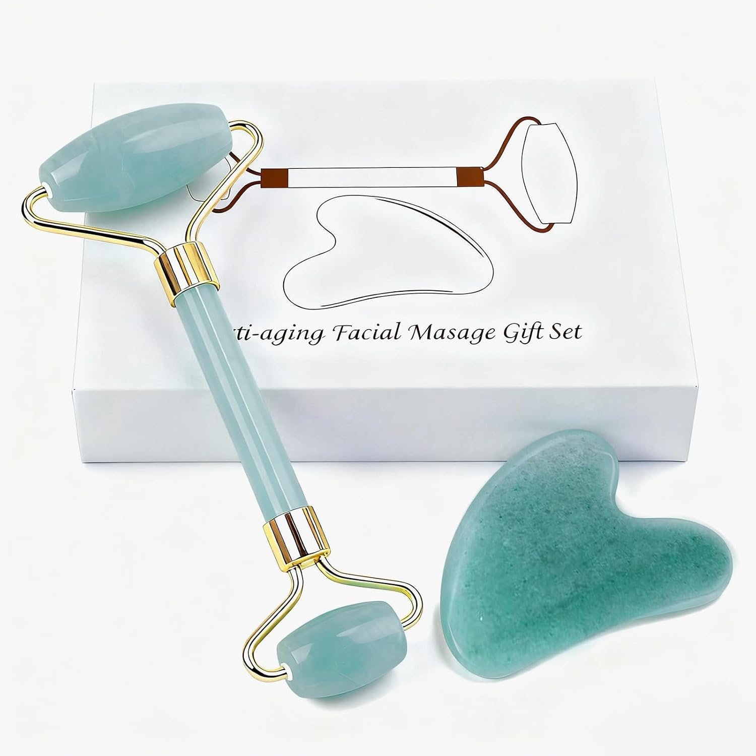 Jade Roller and Gua Sha Set,Face Massage Tools,Women’s Care Gifts