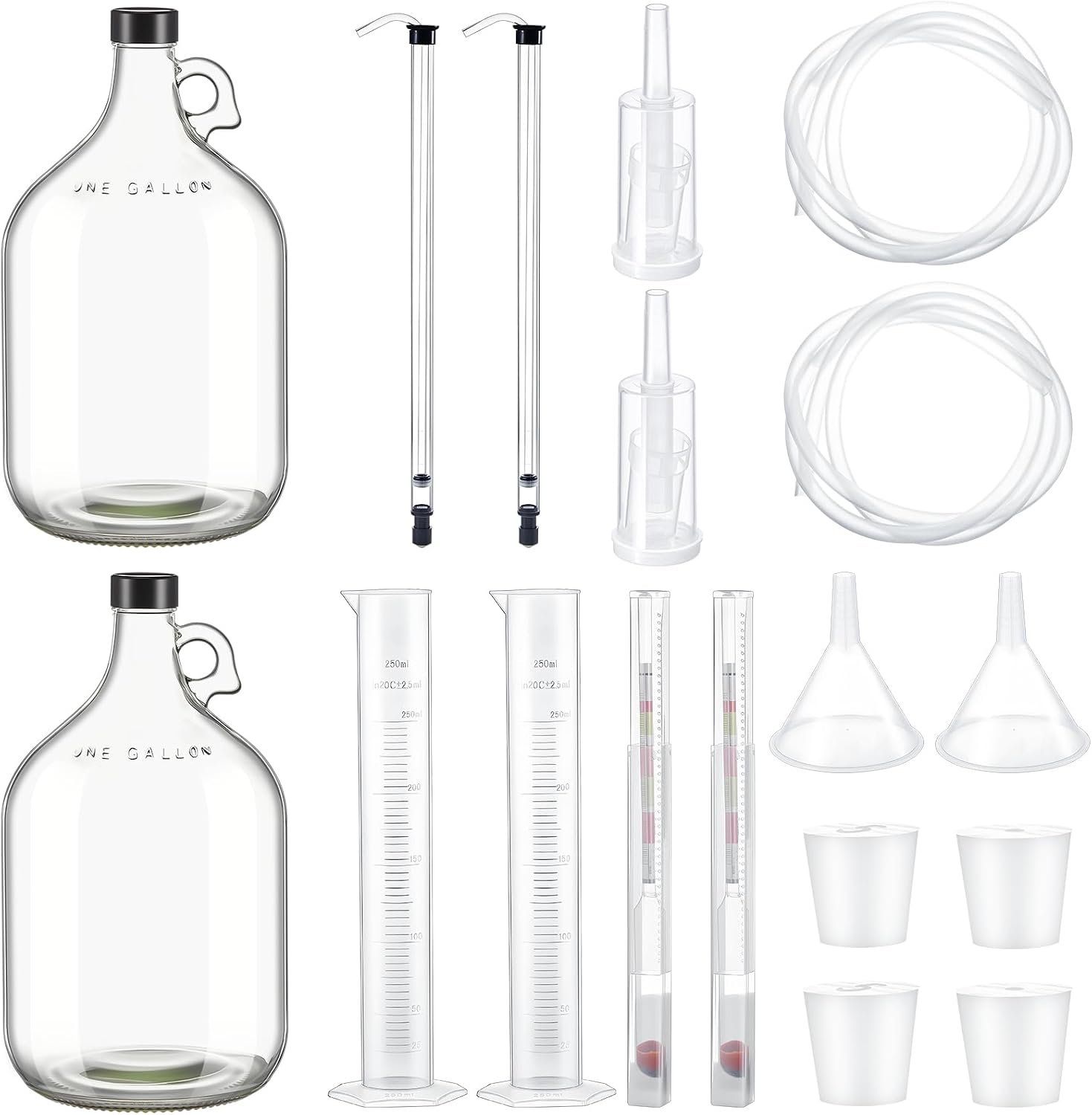 Ziliny 2 Set Mead Making Kit Complete for Home Brewing Starter Sets Includes 1 Gallon Glass Carboy, Auto Siphon, Hydrometer, Alcohol Percentage Tester Jar, Bottle Filler, Airlock, Plug Funnel