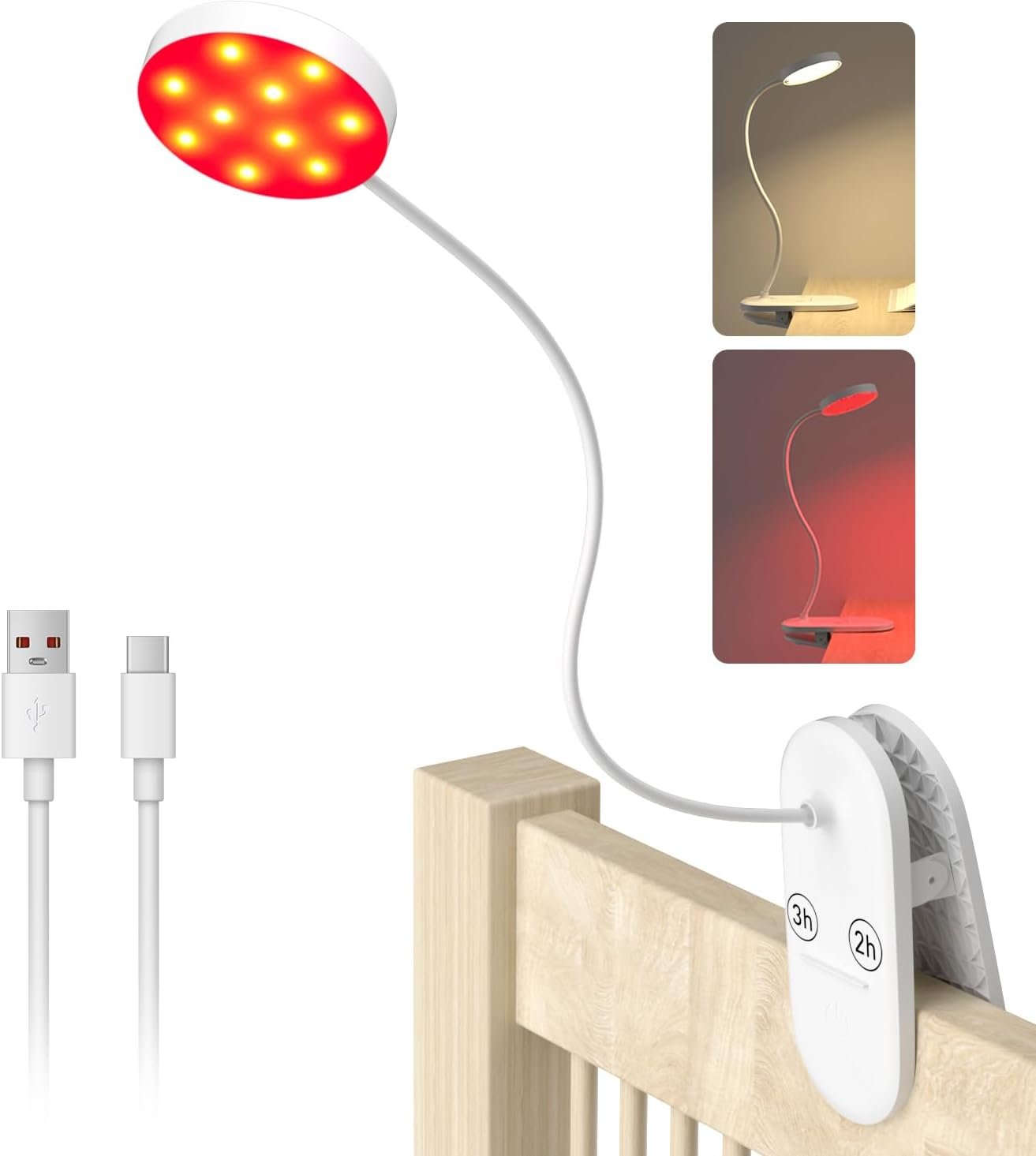 Diomart Red Book Light, Rechargeable Clip On 625nm LED Light for Reading
